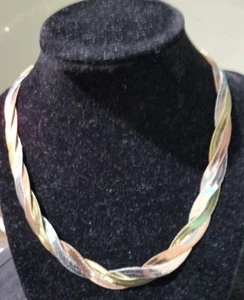 Tri Color Braided Flat Chain Necklace Rose Gold Silver Gold - Picture 1 of 3