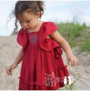WDW Well Dressed Wolf 8 Ana Red Firecracker Embroidered Flutter Dress LA1-A1 - Picture 1 of 4