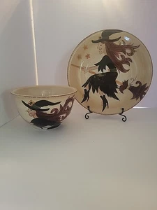 Vintage Dario Farrucci Hexe Besen Teller & Schale Halloween - Bild 1 von 7