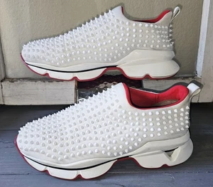 Christian Louboutin White Neoprene Spike Sock Sneakers Size EU 48 US Size 14 - Picture 1 of 17