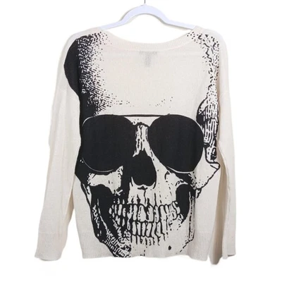Suéter Pullover Aqua Cashmere para Mujer XS Beige Negro Calavera Acanalado Gótico Grunge Foto 1 de 4