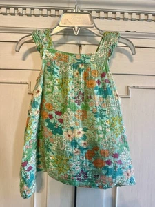 Angel Dear Girls Gauze Green Multi Color Floral Lined Sundress Sz6-12Months - Picture 1 of 8
