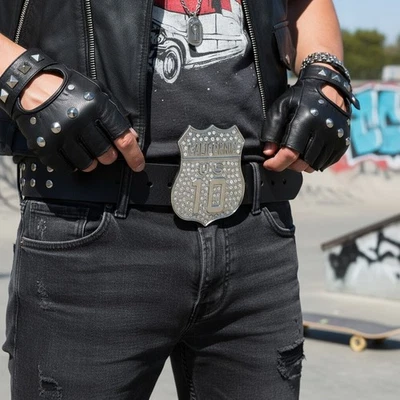 Uomo Metallo Argento Cintura Fibbia Ca Stato California 10 Freeway Bling West - Immagine 1 di 4