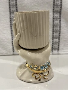 Antique Porcelain Hand Vase Aquamarine Flowers On Gold Trimmed Bracelet. - Picture 1 of 24