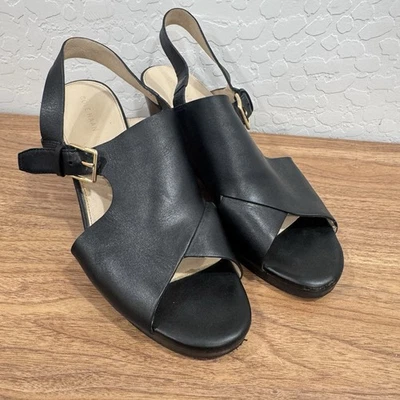 Sandalia Cole Haan Philomina Grand Wedge en cuero negro para mujer 10,5B dinero antiguo Foto 1 de 4