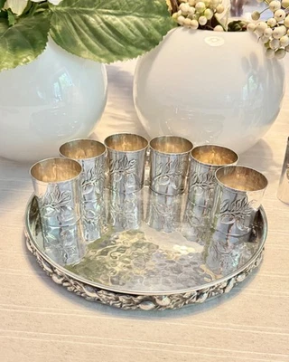 Set limoncello bicchieri e vassoio., argento 925 Brandimarte - Immagine 1 di 4