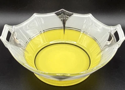 Vintage Art Deco Style Yellow White With Silver Accent Serving Bowl - Image 1 of 4