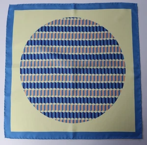 Silk pocket square. Lemon & blue geometric. Hand rolled. - Picture 1 of 3