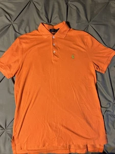 Polo Ralph Lauren Mens Small Orange Polo Shirt with Green Pony Iconic Mesh - Picture 1 of 5