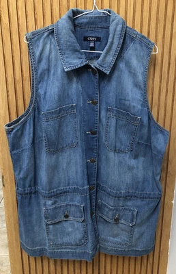 Chaleco CHAPS Denim 100% Algodón Sin Mangas Bolsillos con Botones para Mujer’s 2X Foto 1 de 4