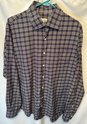 Peter Millar Talla XL Hombre Abotonada Manga Larga Informal Azul Blanco Marrón Cuadros Foto 1 de 4