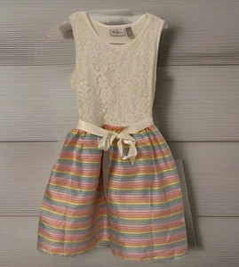 Childrens Place Sleeveless Lace Dress Striped Pink Easter Wedding Girls Sz 10/12 - Picture 1 of 10