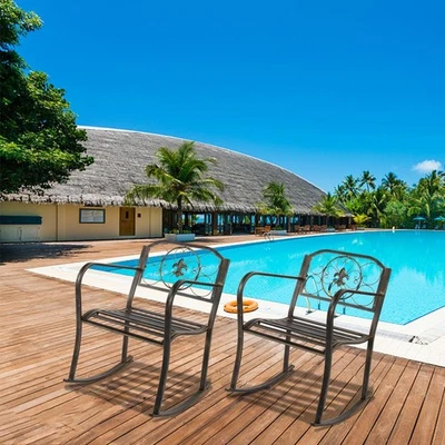 2 Piezas Mecedora de Hierro Interior/Exterior Patio Porche Balancín Patio Muebles Hogar Foto 1 de 4