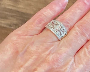 Sterling Affinity Diamond 1/4tcw Art Deco Style Lace Filigree Band Ring 6g Sz 6 - Picture 1 of 4