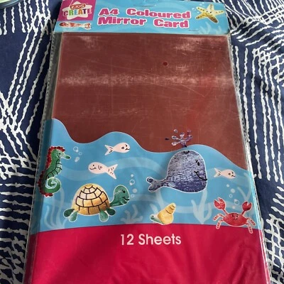 PACK 12 A4 SHEETS THICK METALLIC COLOURED MIRROR CARD SHINY BOARD RED GOLD BLUE - Image 1 of 2