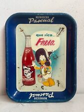 Vintage Mexican Soda Refrescos PASCUAL DONALD DUCK Charro tin tray 13" 1950's