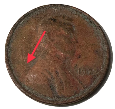 1972 One Cent Penny Struck Through Grease Error Liberty Missing Cover