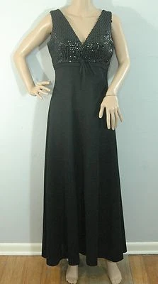 Vintage 1970s Fancy Black Sequin Sleeveless Special Occasion Maxi Dress Small - Image 1 of 4