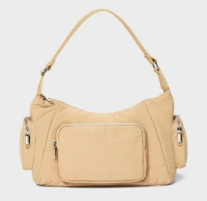 Wild Fable Utility Shoulder Handbag Purse - Zipper Pockets - Beige - NEW - Picture 1 of 9