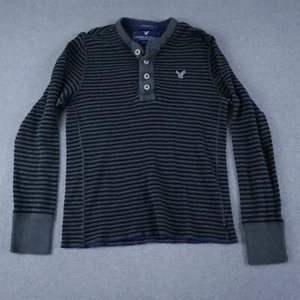 American Eagle Henley Shirt Boys Large Vintage Fit Waffle Knit Gray Long Sleeve - Picture 1 of 6