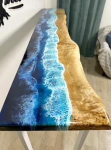 Ocean Wave Console Table, Epoxy Resin Coastal Table, Live Edge Table, Hallway - Picture 1 of 13