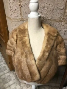 Vintage Mink Fur Stole light brown beige, tan small petite - Picture 1 of 5