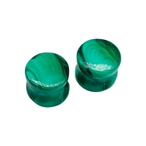 Natural Green Malachite Double Flared Round Naga Body Piercing Jewelry Ear Gauge - Picture 1 of 15