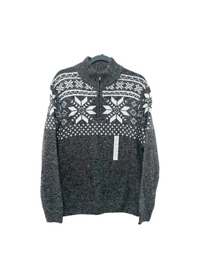 NEW$55/CROFT&BARROW/MENS/SWEATER/LARGE/1/4 ZIP/GRAY/WHITE/KNIT/SOFT SWEATER/ - Image 1 of 4