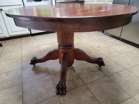 Antique Solid Oak Carved Claw Foot Table with Leaf Cover