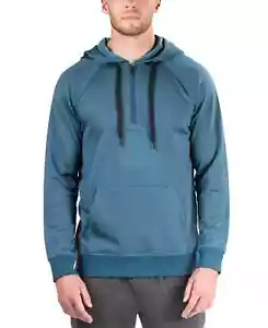 Natori Mens Sathya Fleece Relaxed Fit 1/4-Zip Hoodie, Blue, L - Picture 1 of 2