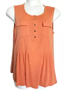 Blusa para mujer Avenue XL 14/16 naranja plisada sin mangas botones bolsillo detalles - Imagen 1 de 12