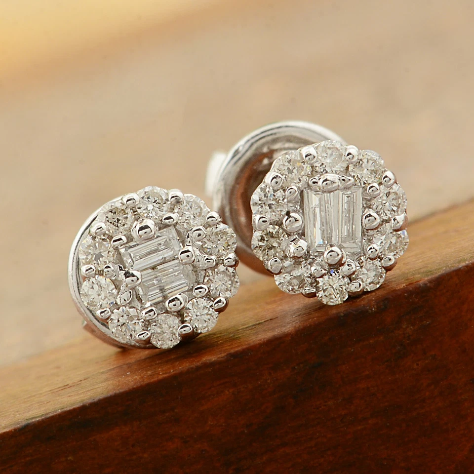 0.20Ct Natural Round H/SI Diamond Cluster Stud Earrings Women 10k White Gold 6MM - Image 1 of 4