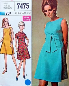 * Vintage 60's 7475 Simplicity Designer Tent Dress Pattern sz 10 1967 UNCUT - Picture 1 of 3