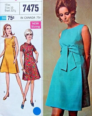 * Vintage 60's 7475 Simplicity Designer Tent Dress Pattern sz 10 1967 UNCUT - Image 1 of 3