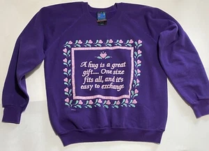 Vintage Womens Sweatshirt Purple Hearts Floral Hug Large Grandma Style USA Made - Picture 1 of 10