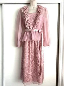 Vintage Miss Elliette Dress - Sundress With Chiffon Jacket - Pink Lace - Size 10 - Picture 1 of 6