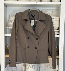 Ann Taylor Tropical Wool Jacket Crop Trench Coat Taupe / Khaki Women’s Sz 2 NWT - Picture 1 of 12