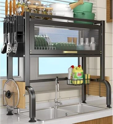 105CM Large Kitchen Over Sink Dish Rack Drying Drainer Shelf with Cover 3 Tiers - Image 1 of 4