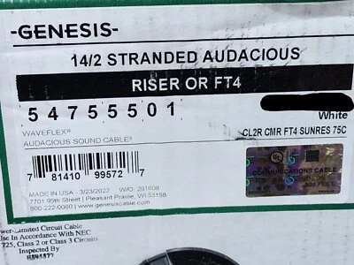 Honeywell Genesis 5475 14/2C Audacious Oxygen Free Speaker Cable CMR White /50ft - Image 1 of 4