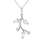 0.6 Ctw 14k Solid White Gold Fine Jewelry Necklace 18" Natural Opal & Aquamarine