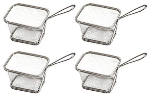 4 piece Stainess Steel Fries Fish and Chips Serving Basket Holder Party BBQ Food - Picture 1 of 4