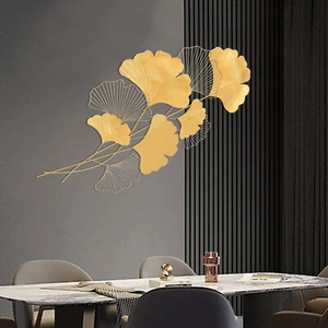 Ginkgo Leaf Indoor Decor Golden 55*110cm Metal Iron Wall Hanging Art Sculpture - Picture 1 of 16