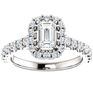 F/VS 1.75 Ct Emerald Diamond Halo Engagement Ring 14k White Gold Lab Grown - Picture 1 of 17