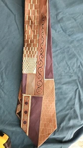 Vintage Halston 100% Silk geometric Pattern Tie -Brown/ navy/Moss green/ Creme  - Picture 1 of 6