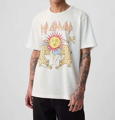 GAP Def Leppard 徽标 80 年代摇滚白色 T 恤男式大号全新全新带标签已售完 — 第 1/3 张图片