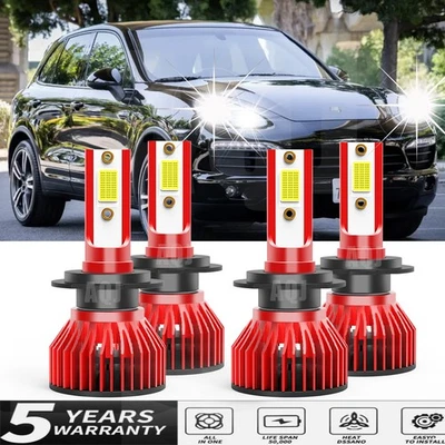 For Porsche Cayenne 2012-2014 LED Headlights High Low Beam H7+H7 Bulbs 6000K Foto 1 de 4