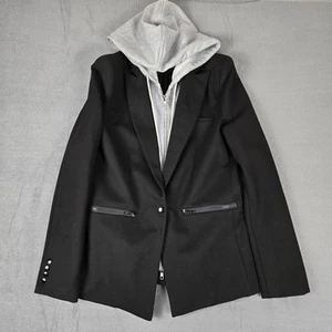 Central Park West Womens Small Black Gray Detachable Hood Layer Jacket Blazer - Picture 1 of 7