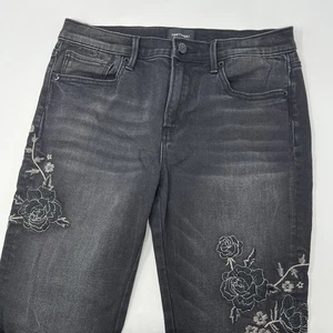 Driftwood Jackie Floral Embroidery Skinny Raw Hem Women Jeans Size 28 x 28 Black - Picture 1 of 8