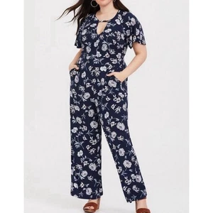 Tuta Torrid Tg 3 Challis Navy Bianca Floreale Svolazzante Manica Femminile Bellissima - Foto 1 di 9