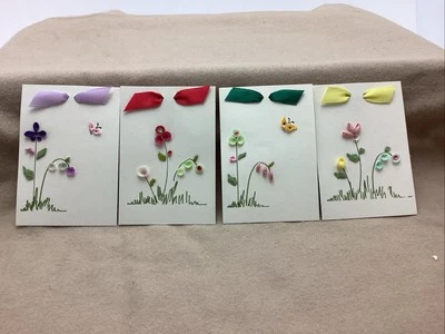 Набор из 4 винтажных карточек ручной работы 1930-х годов с раковинами и лентой лот 2 - Изображение 1 из 4